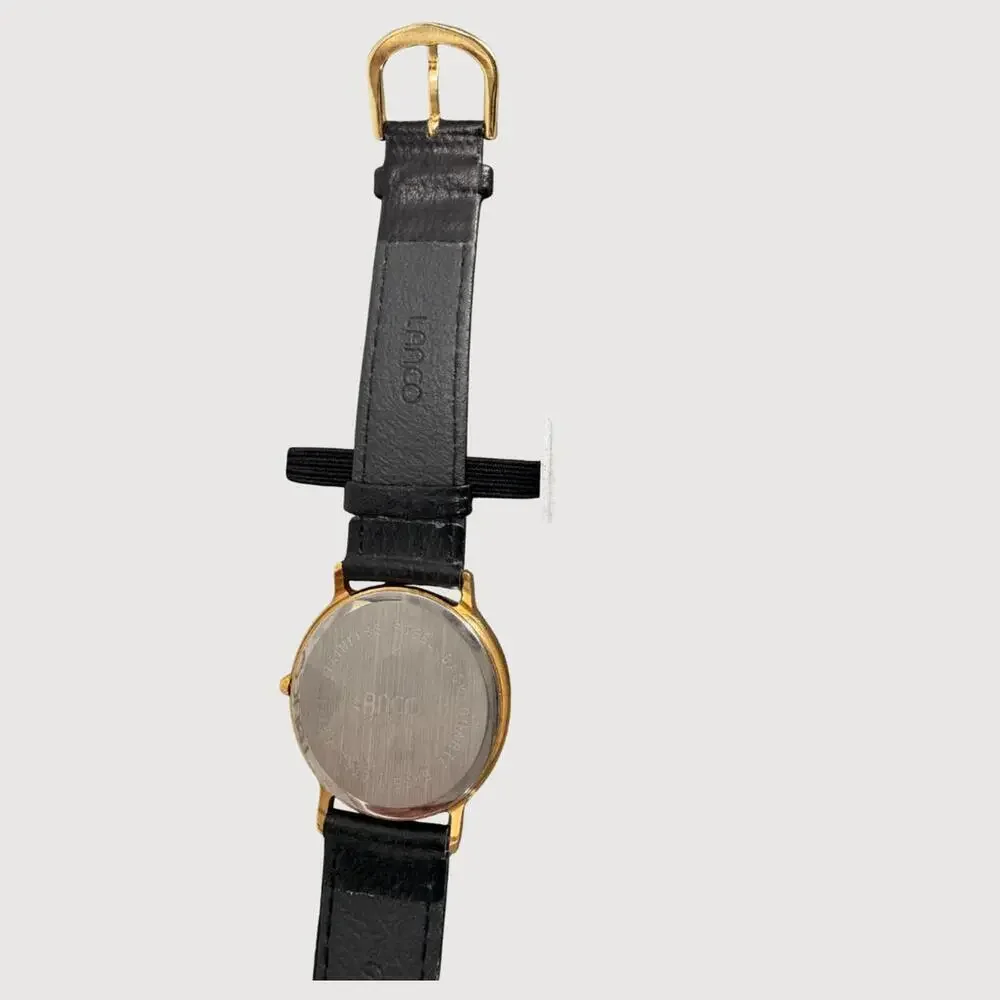 Lanco Swiss Quartz Watch Black Leather Strap Classic Minimalist Timepiece